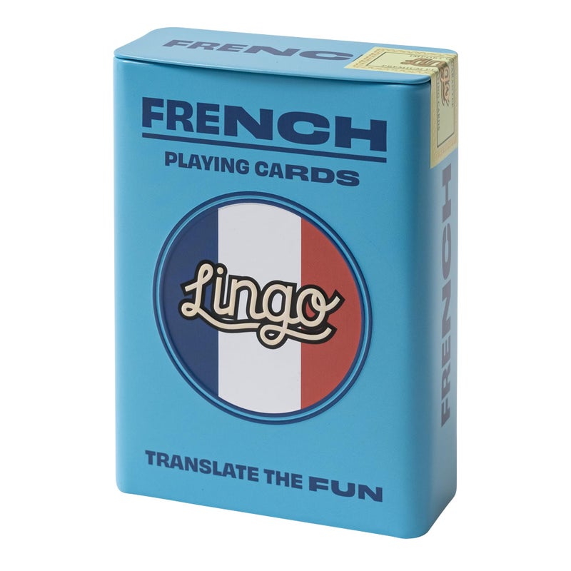 Lingo French Playing Cards in Wayfarer Tin Box | Travel Flashcards | Learn French Vocabulary in A Fun & Easy Way | 52 Essential Translations - Image 1