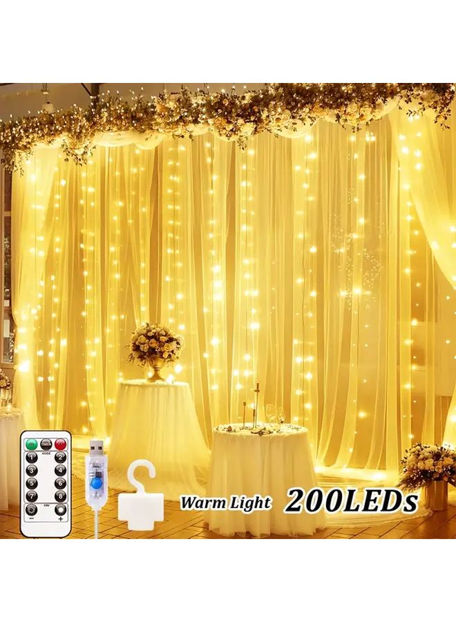 قطعتان من مصابيح LED الستارة باللون الأبيض الدافئ، تحكم عن بعد عبر USB، 8 أوضاع، لتزيين الداخل والخارج - Image 1