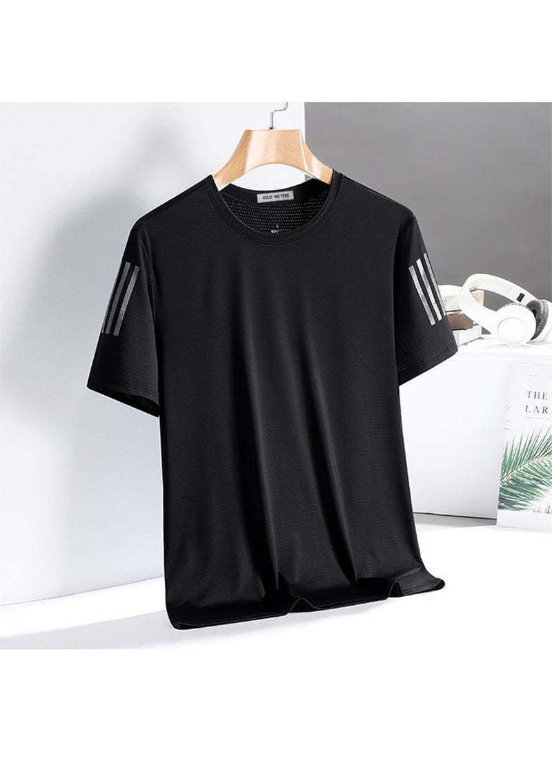 Generic - Ice Silk round Neck T-Shirt Mens Summer Quick Dry Thin Half Sleeve Breathable Sporty Casual Top Comfortable Lightweight Tee Fog blue - Image 1