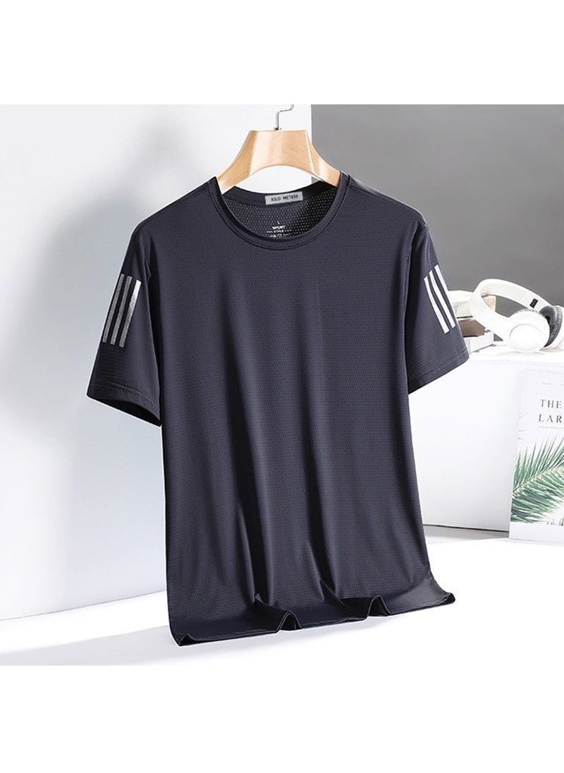 Generic - Ice Silk round Neck T-Shirt Mens Summer Quick Dry Thin Half Sleeve Breathable Sporty Casual Top Comfortable Lightweight Tee Fog blue - Image 1