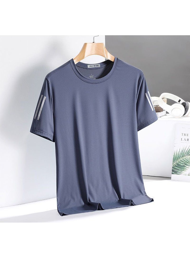 Generic - Ice Silk round Neck T-Shirt Mens Summer Quick Dry Thin Half Sleeve Breathable Sporty Casual Top Comfortable Lightweight Tee Fog blue - Image 1