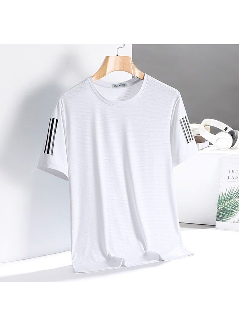 Generic - Ice Silk round Neck T-Shirt Mens Summer Quick Dry Thin Half Sleeve Breathable Sporty Casual Top Comfortable Lightweight Tee Fog blue - Image 1