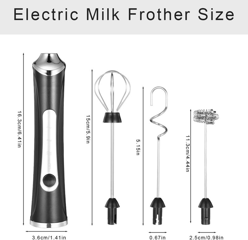 MITCMOLARD Coffee Mixer, Portable USB Rechargeable, 3 Replace Whisks, 3 Speeds, Black | Durable Stainless Steel Electric Milk Frother, Coffee Whisk for Latte, Hot Chocolate, Egg, Coffee, Milk, Cappuccino - Image 2