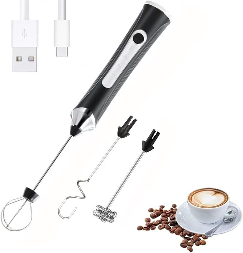 MITCMOLARD Coffee Mixer, Portable USB Rechargeable, 3 Replace Whisks, 3 Speeds, Black | Durable Stainless Steel Electric Milk Frother, Coffee Whisk for Latte, Hot Chocolate, Egg, Coffee, Milk, Cappuccino - Image 1
