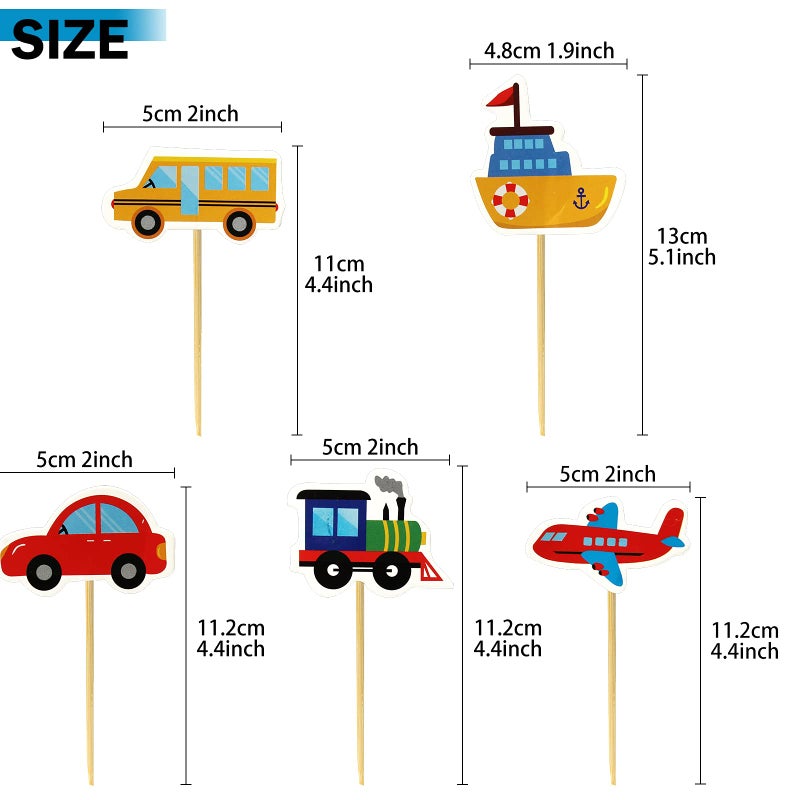 BIEUFBJI Transportation Cupcake Toppers 30 Pack Car Truck Train Airplane Ship Party Cake Toppers Picks for Kids Birthday Baby Shower Party Decorations Supplies - Image 2