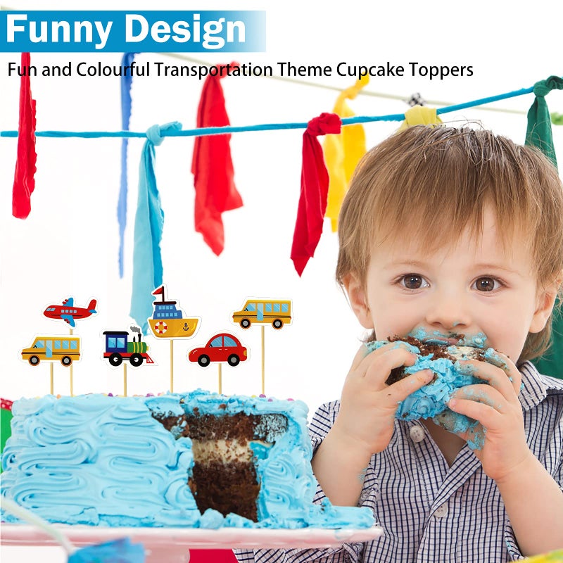 BIEUFBJI Transportation Cupcake Toppers 30 Pack Car Truck Train Airplane Ship Party Cake Toppers Picks for Kids Birthday Baby Shower Party Decorations Supplies - Image 5