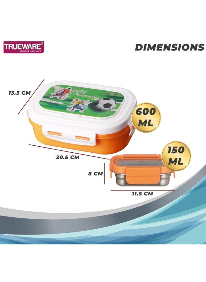 Trueware علبة طعام ساخنة معزولة من الفولاذ المقاوم للصدأ من ترووير بوكو جونيور، سعة 600 مل (حاوية كبيرة) و150 مل (حاوية للخضراوات) | خالية من مادة BPA | آمنة للاستخدام مع الطعام | تحافظ على الطعام ساخنًا، مع ملعقة وشوكة - Image 3