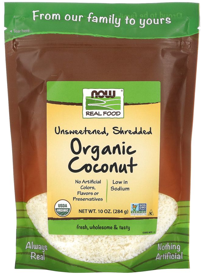 now طعام حقيقي جوز الهند العضوي غير المحلى مبشور 10 أونصات (284 جرام)