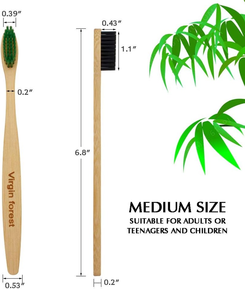 Virgin Forest Charcoal Toothbrush 8pk Assorted, Medium Soft Bristles, Bamboo BPA-Free Handle, Eco-Friendly, Family Pack (Adults & Kids) - Image 4