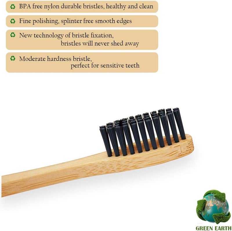 Virgin Forest Charcoal Toothbrush 8pk Assorted, Medium Soft Bristles, Bamboo BPA-Free Handle, Eco-Friendly, Family Pack (Adults & Kids) - Image 3