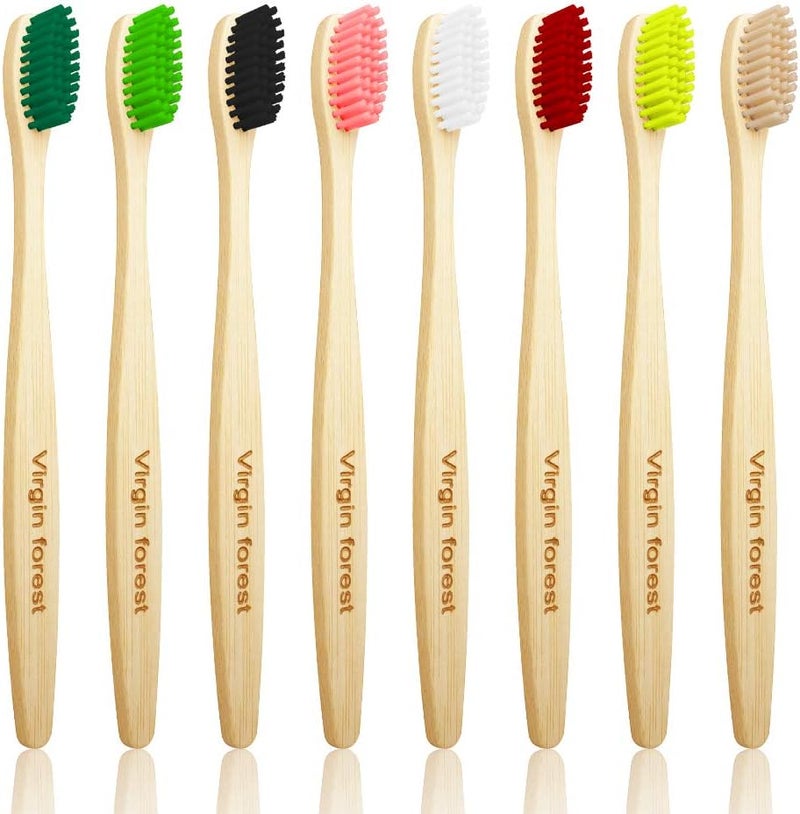 Virgin Forest Charcoal Toothbrush 8pk Assorted, Medium Soft Bristles, Bamboo BPA-Free Handle, Eco-Friendly, Family Pack (Adults & Kids) - Image 1