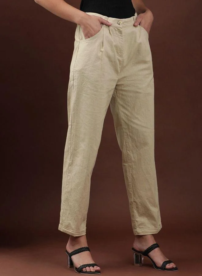 Freehand Freehand Women Khaki Regular Fit Solid Pants