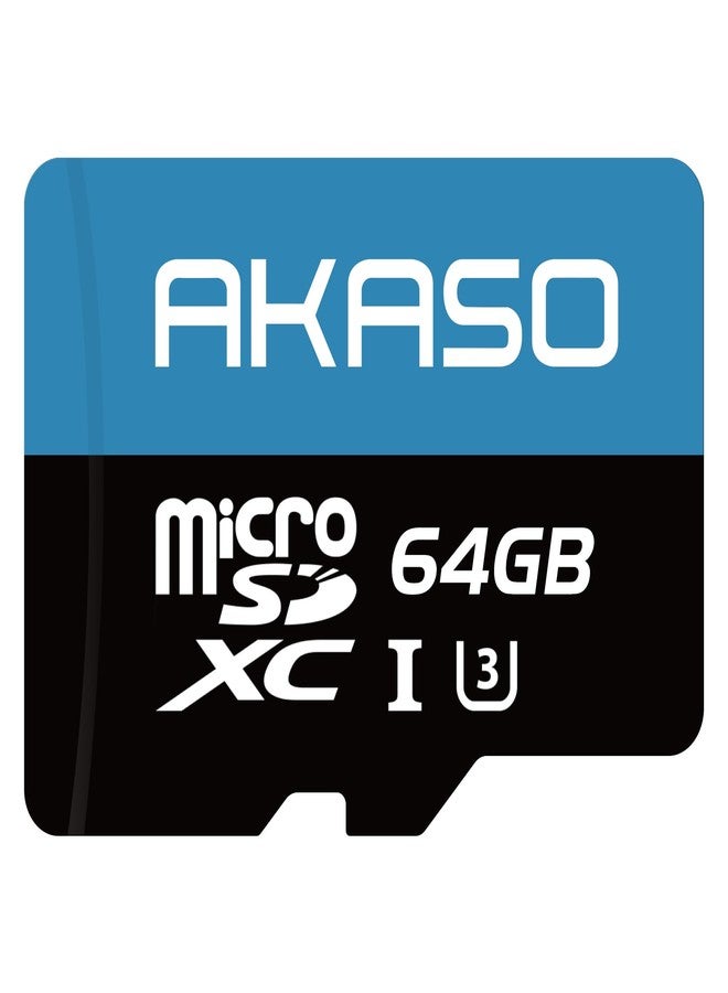 AKASO 64GB microSDXC U3 Memory Card with Adapter - Up to 100MB/s, UHS-I C10, U3, Full HD, 4K UHD, MicroSD Card - Image 1