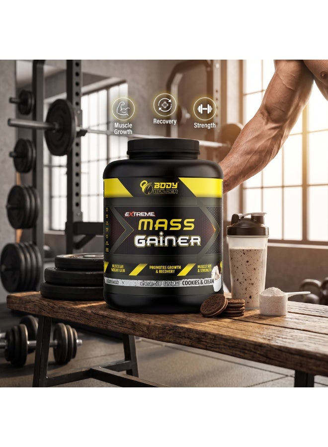 Body Builder Extreme Mass Gainer - Weight Gainer with 36g Protein, 8.3g BCAA, 146g Carb and 50mg Enzymes - Cookies and Cream, 5 LB - Image 2