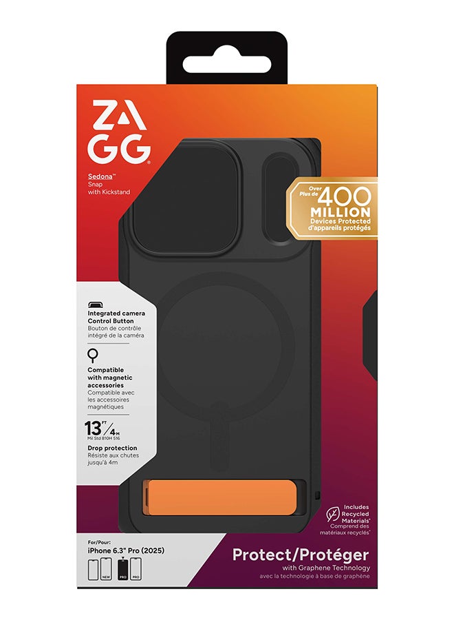 ZAGG iPhone 17 Pro Case – Sedona Snap MagSafe Compatible Kickstand Cover with Graphene Strength, 13 ft Drop Protection & Reinforced Bumpers – Flood Black - Image 1