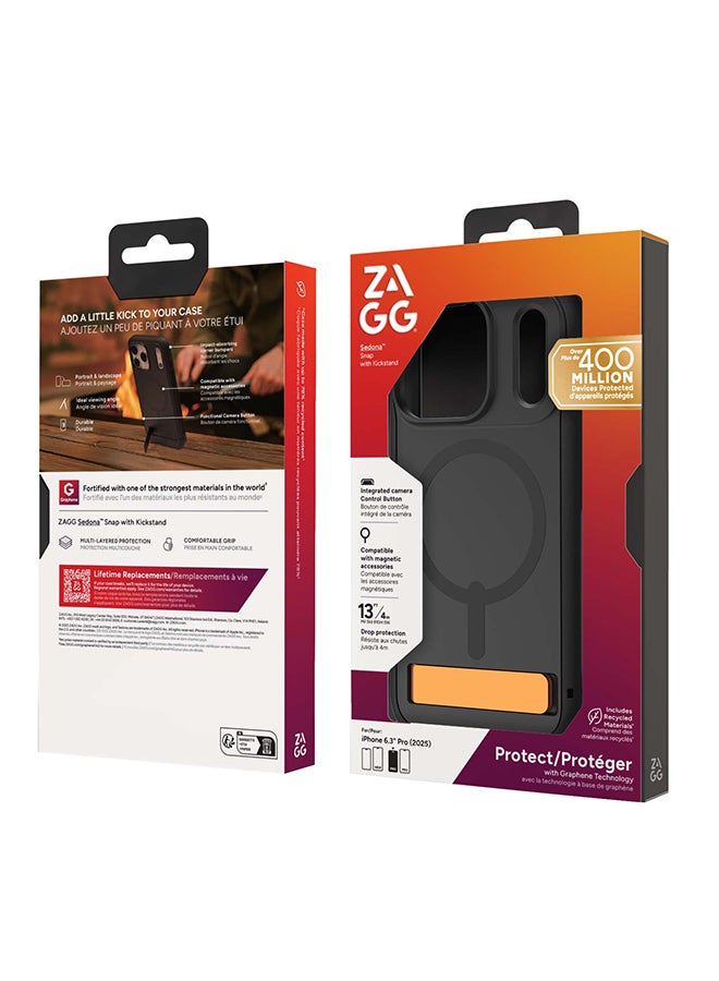 ZAGG iPhone 17 Pro Case – Sedona Snap MagSafe Compatible Kickstand Cover with Graphene Strength, 13 ft Drop Protection & Reinforced Bumpers – Flood Black - Image 2