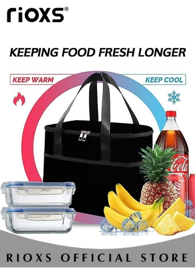 RIOXS Large Thicked Cooler Bag Large with 2 pcs Lunch Box Ice Packs Reusable Insulated Grocery Bags Cooler Removable Shoulder Strap for Beach Camping Picnic Travel Outdoor  - Image 2