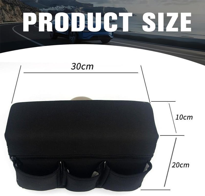 Car Door Armrest Storage Box - Black Leather Organizer with Multiple Pockets - Image 2