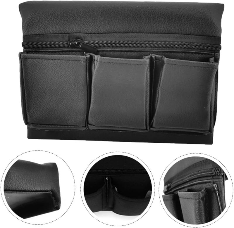 Car Door Armrest Storage Box - Black Leather Organizer with Multiple Pockets - Image 4