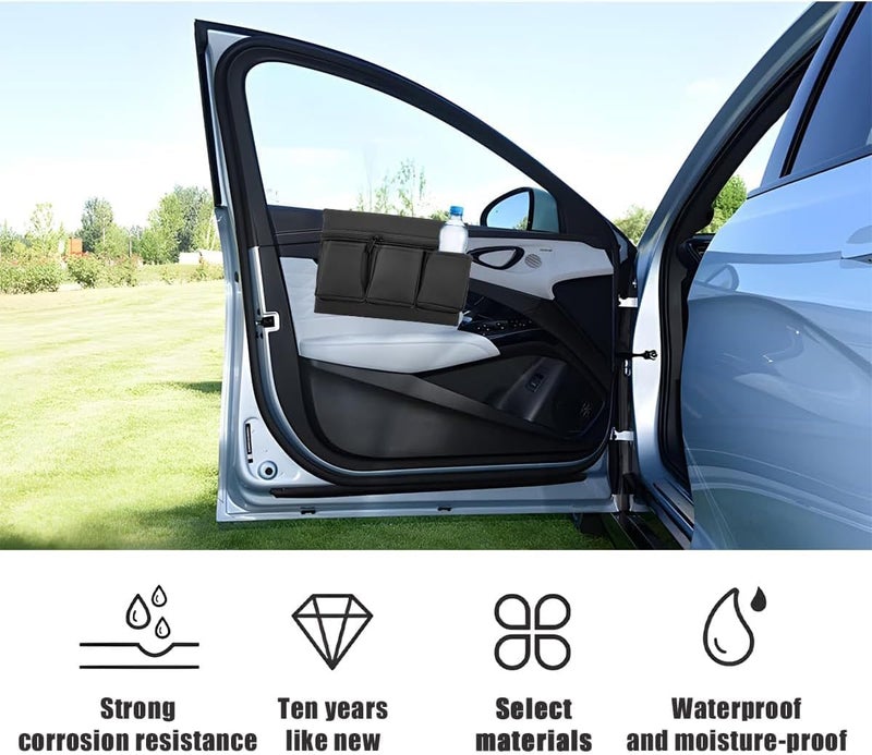 Car Door Armrest Storage Box - Black Leather Organizer with Multiple Pockets - Image 3