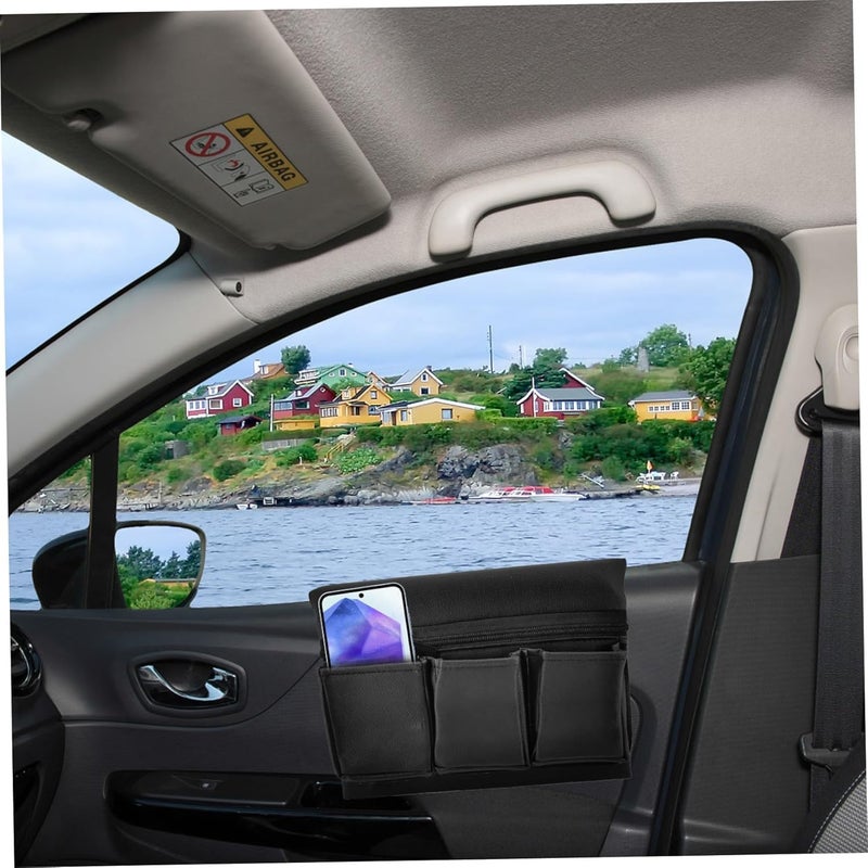 Car Door Armrest Storage Box - Black Leather Organizer with Multiple Pockets - Image 5