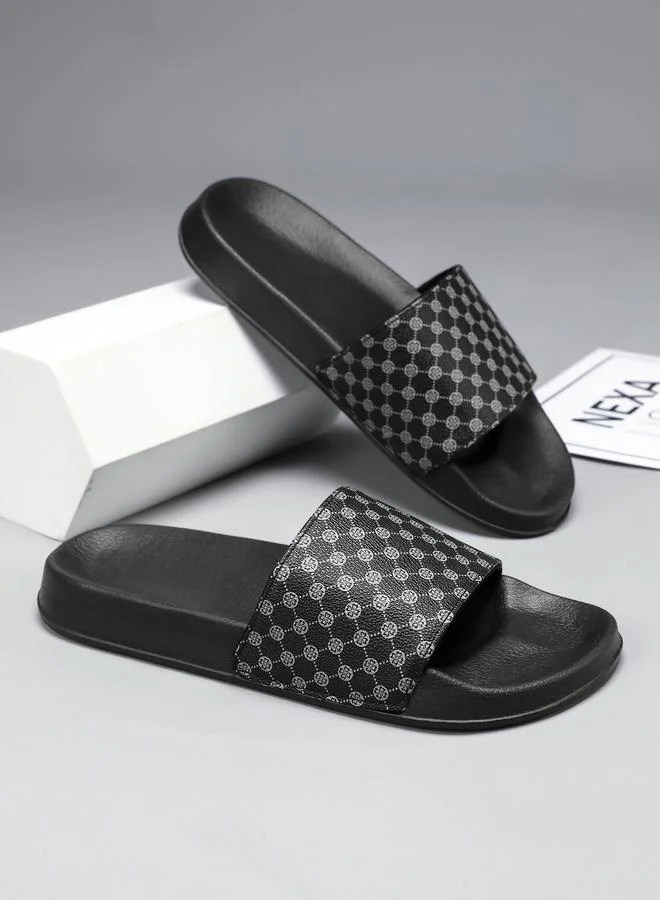Take Two Men Black Patterned Slip-On Flip-Flops