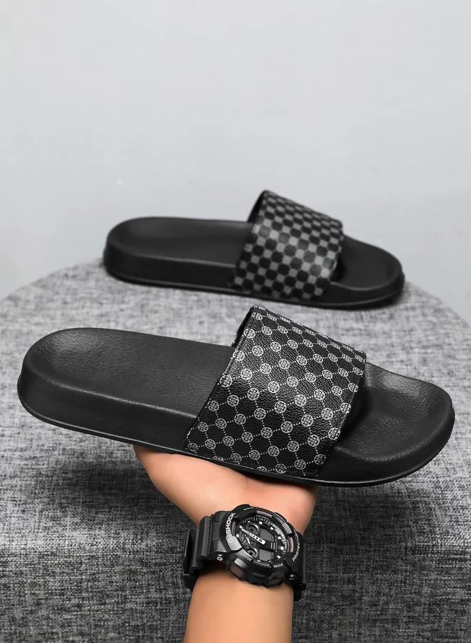 Take Two Men Black Patterned Slip-On Flip-Flops