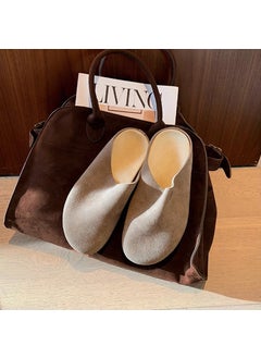 Grape Mom Autumn New Genuine Leather Row Style Soft Face Lazy One Pedal Thick Bottom Big Head Burkenite Shoes Half Slippers for Women P9758 Khaki