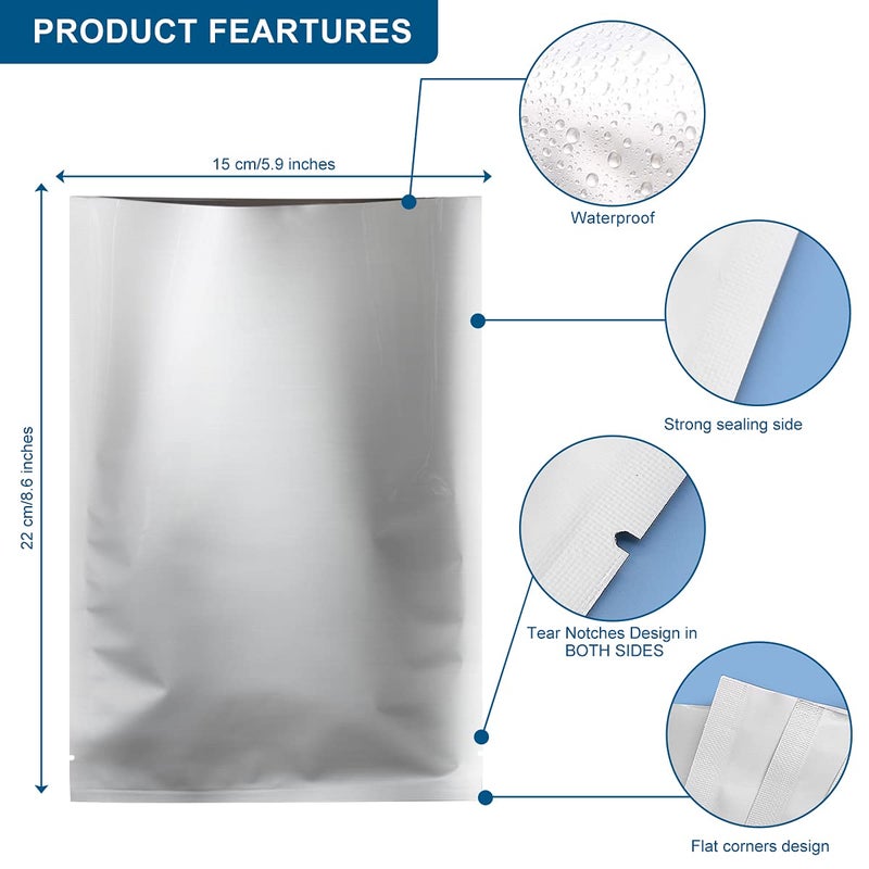 SumDirect Mylar Bags for Food Storage - 100 Pack 6x9 Inches Square Heating Cooking Pouches Heat Sealable Mylar Bag for Long Term Food Storage (Silver) - Image 2