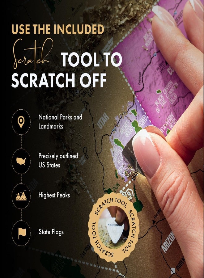 Travelization Scratch Off Map of United States 24" x 17" Frameable USA Scratch Map with National Parks, Highest Peaks and Vibrant Colors, Ideal for Travelers, Black - Image 3