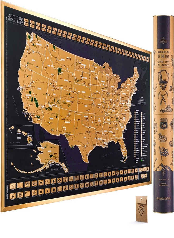 Travelization Scratch Off Map of United States 24" x 17" Frameable USA Scratch Map with National Parks, Highest Peaks and Vibrant Colors, Ideal for Travelers, Black - Image 1