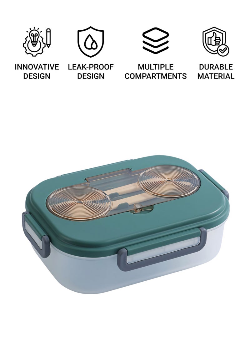 flâneur - Lunch Box with Cutlery and Transparent Lid, 1300ml - Microwave Safe Food Container, Lunchbox Leak-Proof and Durable, Ideal for School Lunches, and Travel, with a Transparent Lid - Image 1