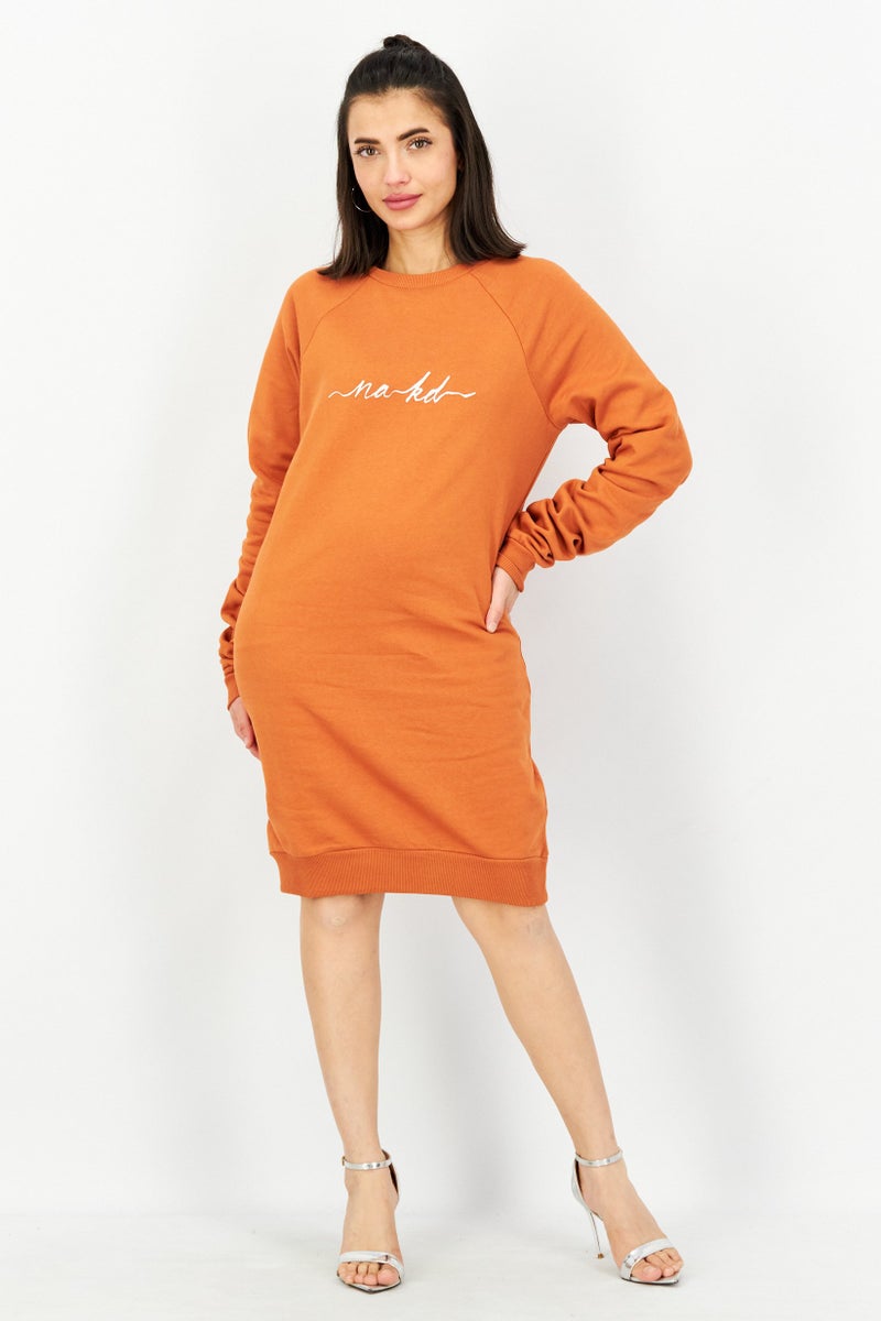 NA-KD Women  Brand Logo Sweater Dress, Rust - Image 1
