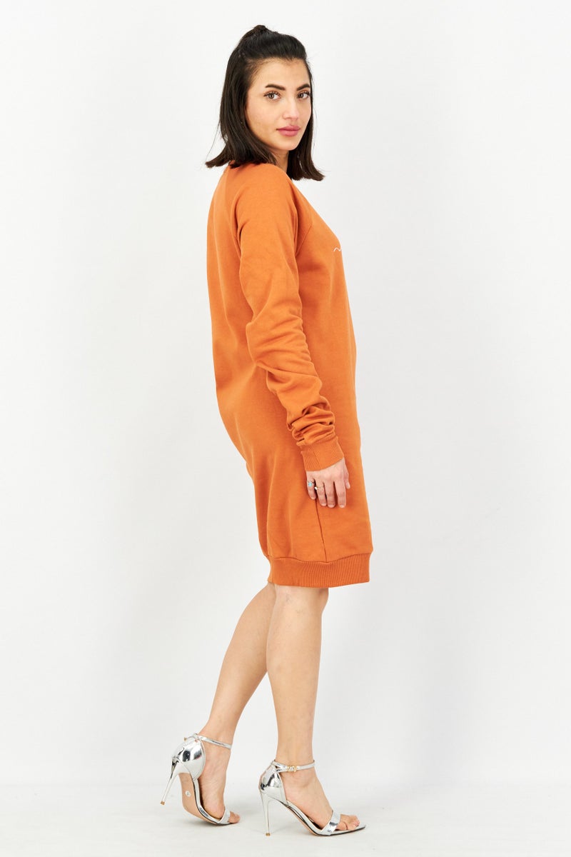 NA-KD Women  Brand Logo Sweater Dress, Rust - Image 3