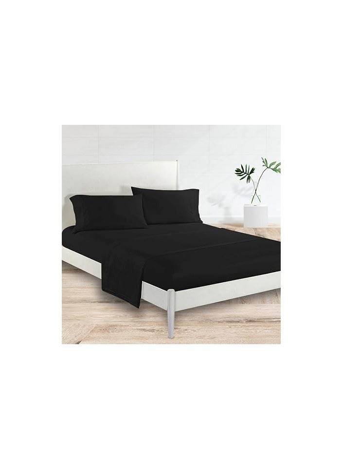Generic VG-4BS-SOLID-CK-BLK Satin Polyester Fitted California King Bedsheet, Black, 274 X 259cm  - Image 1