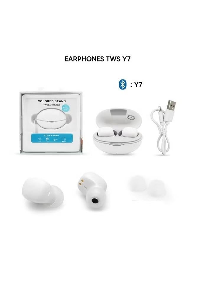 Colored Beans Y7 TWS Earphones - Mini Design - Type-C Charging - High-Quality Audio-WHITE - Image 3