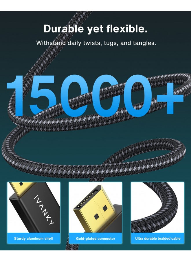ivanky - VESA Certified DisplayPort Cable 1.4, iVANKY 8K DP Cable 6.6ft (8K@60Hz, 4K@144Hz, 2K@240Hz)HBR3 Support 32.4Gbps, HDR, HDCP 2.2, FreeSync G-Sync, Braided Display Port for Gaming Monitor, Graphics, PC - Image 1