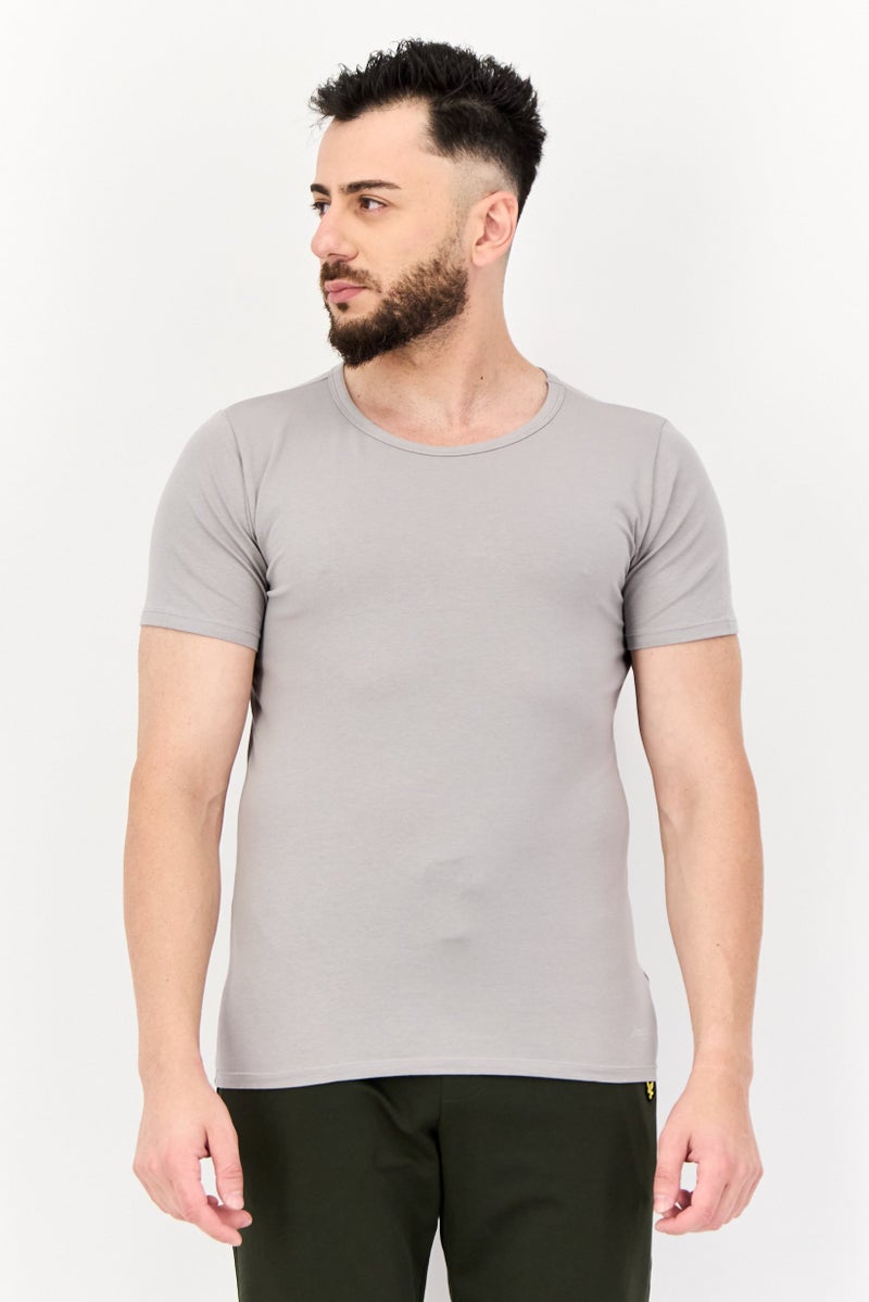 sloggi Men 2 Pieces Round Neck Short Sleeve Brand Logo Undershirt, Grey - Image 1