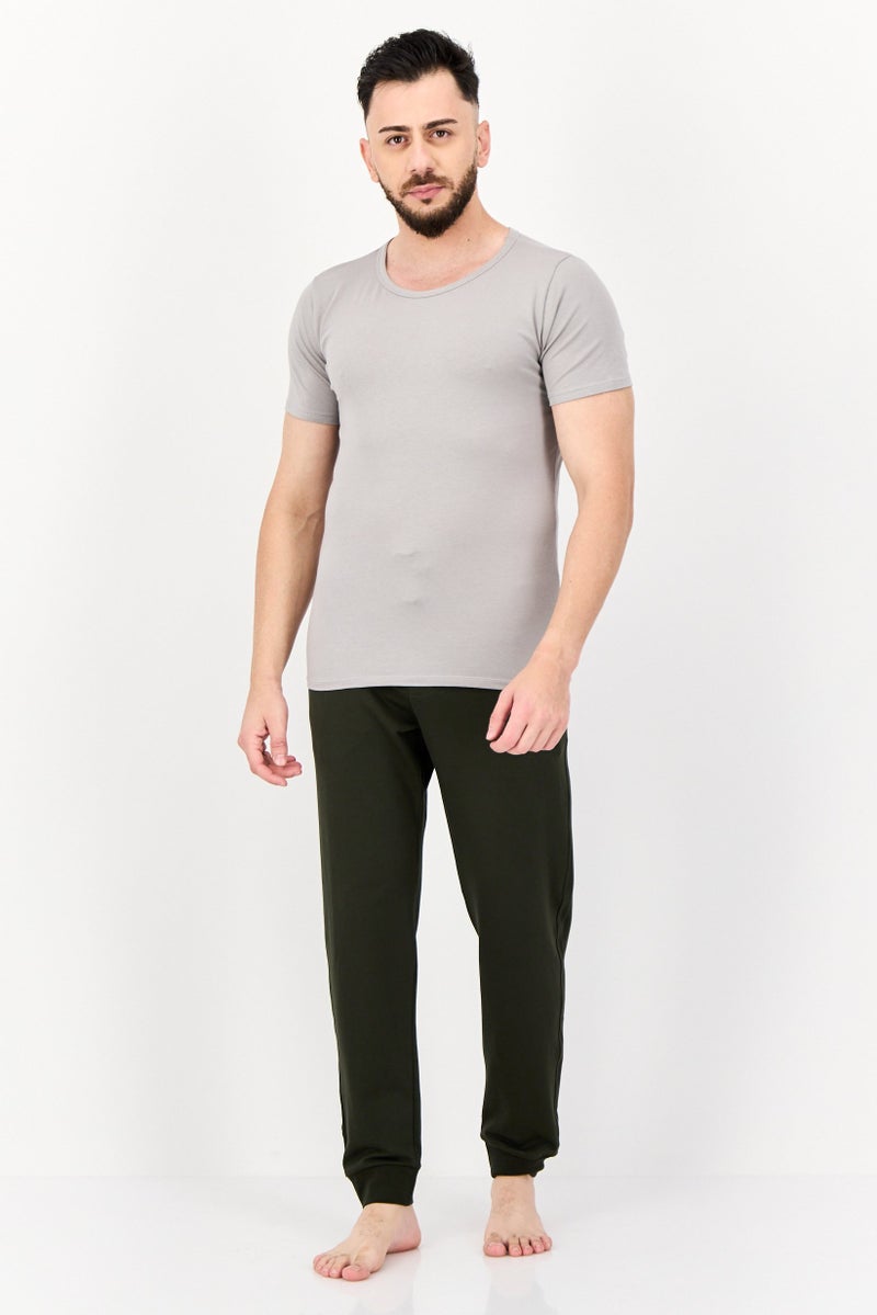 sloggi Men 2 Pieces Round Neck Short Sleeve Brand Logo Undershirt, Grey - Image 4