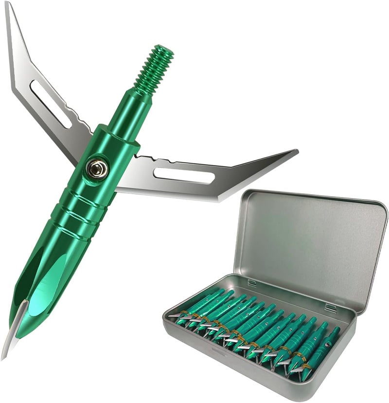 e5e10 12pcs Hunting Broadheads 100 Grain Archery Broadheads 420 Stainless Steel Higher Hardness 2-Blades + 1 pc Broadhead Case for Arrowheads - Image 1