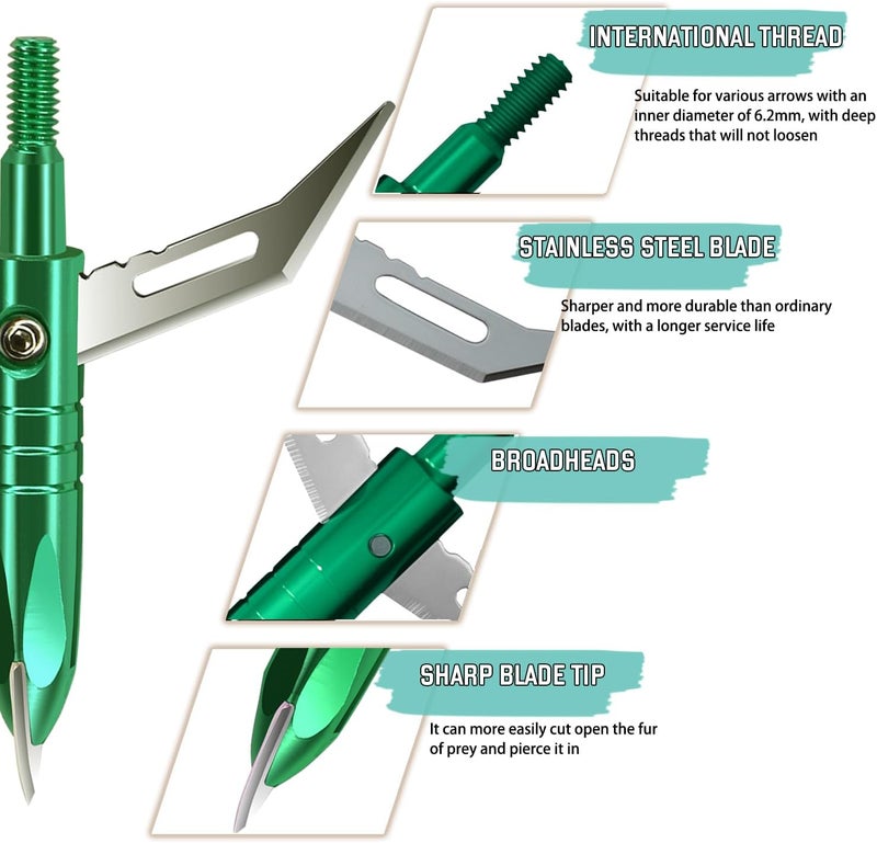 e5e10 12pcs Hunting Broadheads 100 Grain Archery Broadheads 420 Stainless Steel Higher Hardness 2-Blades + 1 pc Broadhead Case for Arrowheads - Image 3
