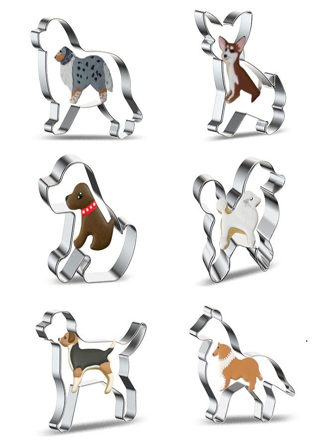 azflyife Dog Cookie Cutter for Treats Shapes Baking Set of 6 - Stainless Steel Border Collie, Chihuahua, Labrador, Rochin, Rottweiler, Pleasant Shepherd Shaped Puppy Cartoon Pet Dog Cookie Cutters Molds Stamps - Image 1