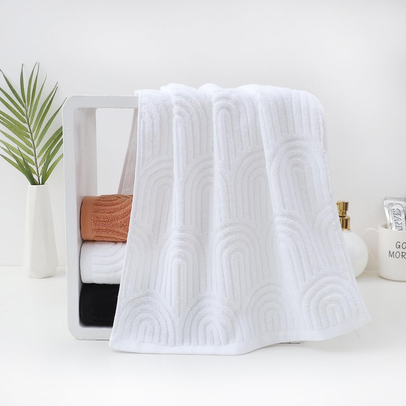 Pidada Hand Towels Set of 2 Striped Pattern 100% Cotton Absorbent Soft Decorative Towel for Bathroom (White) - Image 2