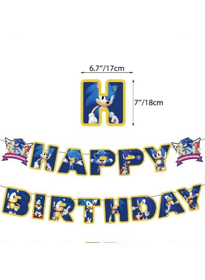 سونيك مجموعة ديكورات حفلات سونيك القنفذ - 43 قطعة بالونات، لافتة عيد ميلاد، زينة كعكة، وزينة دوارة معلقة للأطفال، حفلات استقبال المولود الجديد، حفلات التخرج، حفلات توديع العزوبية - ديكور داخلي وخارجي - Image 4
