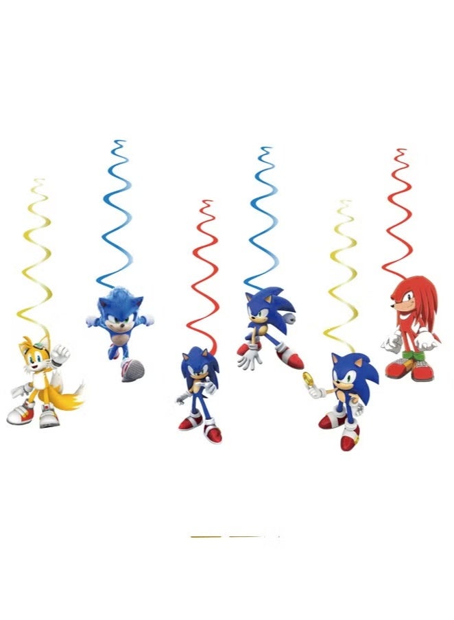 سونيك مجموعة ديكورات حفلات سونيك القنفذ - 43 قطعة بالونات، لافتة عيد ميلاد، زينة كعكة، وزينة دوارة معلقة للأطفال، حفلات استقبال المولود الجديد، حفلات التخرج، حفلات توديع العزوبية - ديكور داخلي وخارجي - Image 2