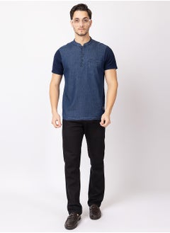 OCTAVE Octave Men's Indigo Fabric Knited T-Shirt,Indigo Blue  - Image 1