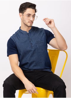 OCTAVE Octave Men's Indigo Fabric Knited T-Shirt,Indigo Blue  - Image 2
