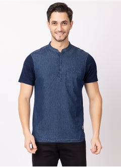 OCTAVE Octave Men's Indigo Fabric Knited T-Shirt,Indigo Blue  - Image 3