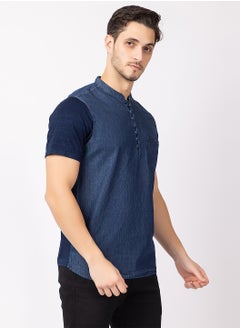 OCTAVE Octave Men's Indigo Fabric Knited T-Shirt,Indigo Blue  - Image 5