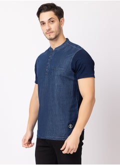 OCTAVE Octave Men's Indigo Fabric Knited T-Shirt,Indigo Blue  - Image 4